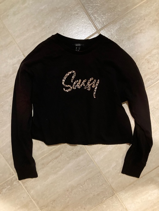 Streetwear Society Tops - Streetwear Society Black Cropped Sweatshirt with Leopard 'Sassy' Script